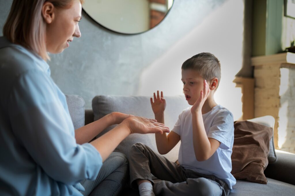 mother taking care her autistic son home 1